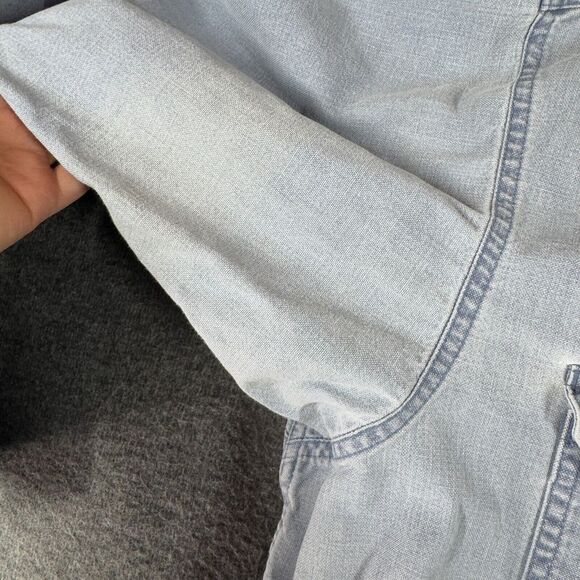 Vintage Patagonia Heavy Denim Button Up Shirt 2XL XXL Long Sleeve Logo Faded - Picture 5 of 13